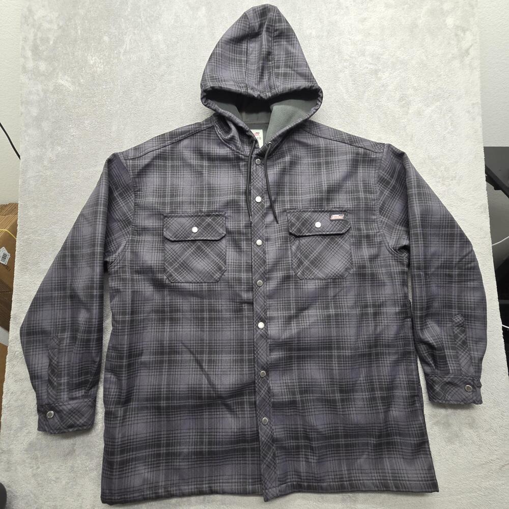 Dickies Jacket Mens 3XL Blueish Gray Plaid Hooded Lined Insulated Snap Pockets